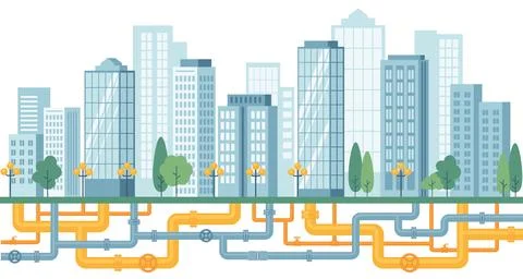 Underground pipelines. City engineering network. Ilustração Stock