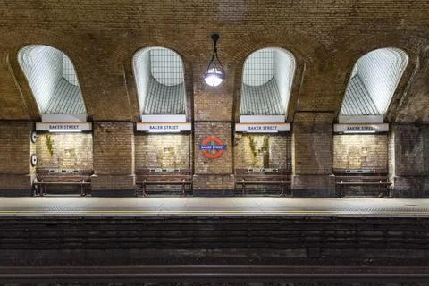 Underground Platform at Baker Street when all the people have gone Stock Photos