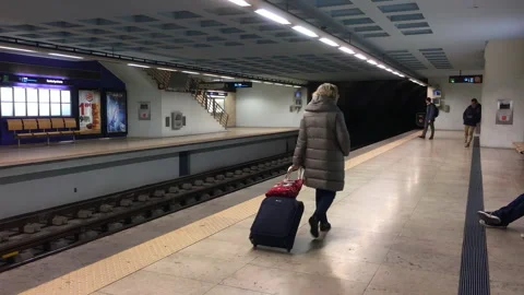 Underground Platform Commuters Waiting at Lisbon Metro Station, Portugal Stock Footage 339906005