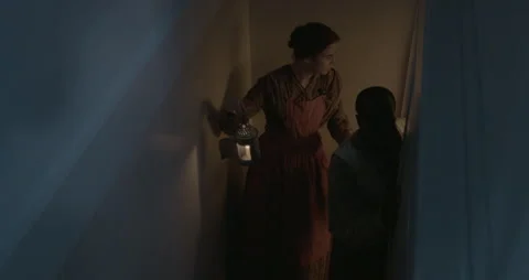 Underground Railroad Safe-House with Lantern - Slaves hiding in Attic Stock Footage 211411461