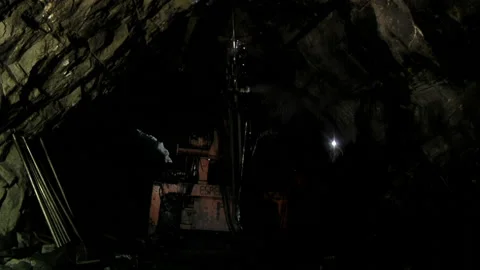 Underground Rock Mining Drilling Machine Inside Iron Mine, Sierra Grande Mine Stock Footage 152543505