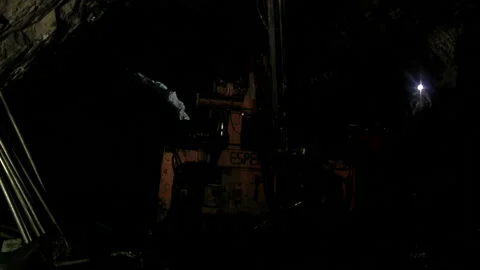 Underground Rock Mining Drilling Machine inside a Coal Mine, Argentina. Stock Footage 152544018
