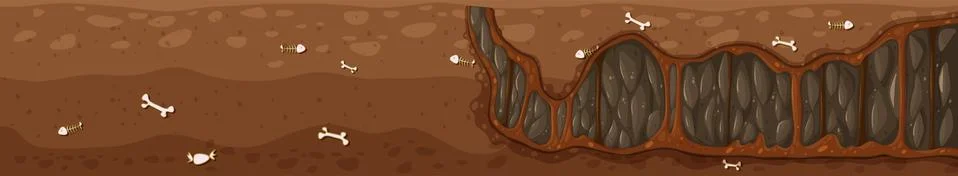 Underground scene with bones and holes Stock Illustration