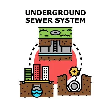 Underground sewer system infrastructure development concept icon Stock Illustration