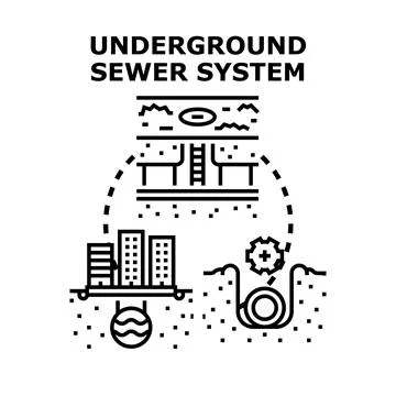 Underground sewer system infrastructure development concept icon Stock Illustration
