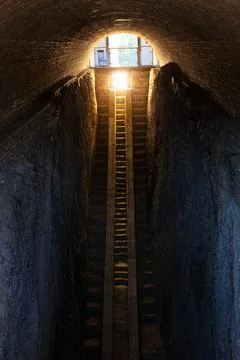 Underground sextant arc at Ulugh Beg Observatory in Samarkand showing the s.. Фото