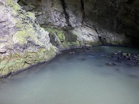 Underground source Zeleni vir or spring of water in landscape Green whirpool 스톡 사진