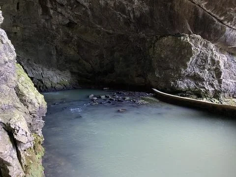 Underground source Zeleni vir or spring of water in landscape Green whirpool 스톡 사진