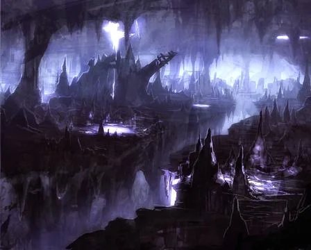 Underground stalactites cave tunnel system Stock Illustration