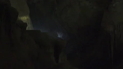 Underground stream and stalactites in the cave Stockbeeldmateriaal 170567956