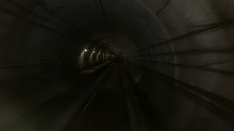 Underground subway metro rail train met running moving through the tunnel from o Stock-Footage 222903496