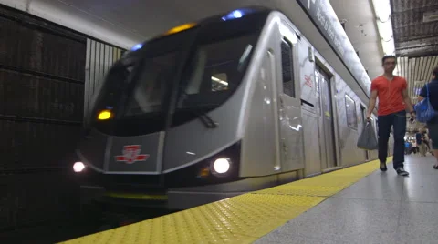 Underground Subway Train Leaves Platform Stock Footage 44265636