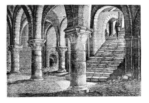 Underground the tithe barn, a Provins (Seine-et-Marne), vintage engraving.... Stock Photos