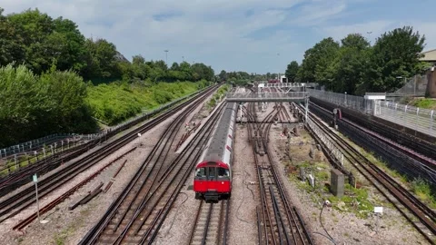 Underground Train Approaching the Depot at Ealing Common Stock Footage 343468560