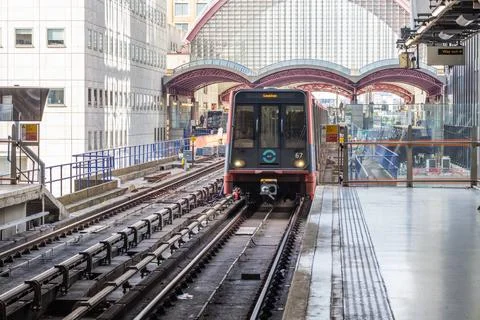 Underground train approaching station platform. London, UK, 19 May 2023 Stock Photos