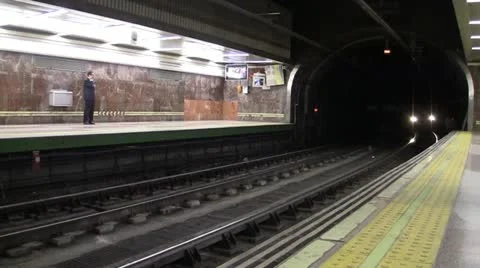 Underground Train Arrives Stock Footage 12365255