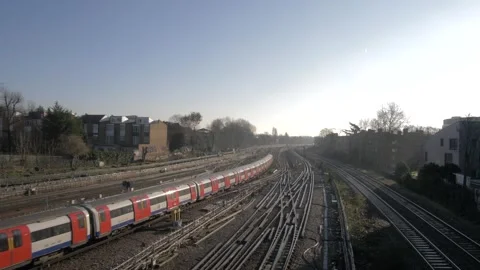 Underground train arriving at Wembley Park station, London, England Stock Footage 241521810