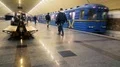 Underground train leaving metro station, people travel by urban public transport 4k or 4k+ Resolution