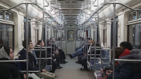 Underground train in Moscow metro moves from one station to another Stock Footage 73615005