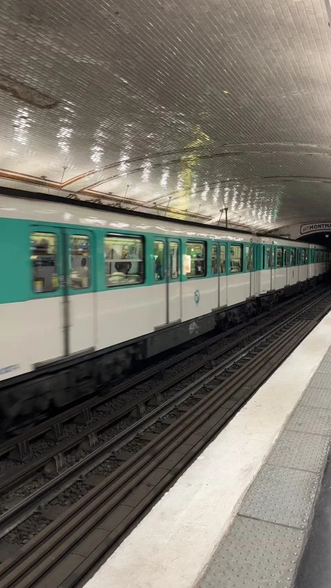 Underground train in motion, Solferino metro station in Paris, France Stock Footage 233082731
