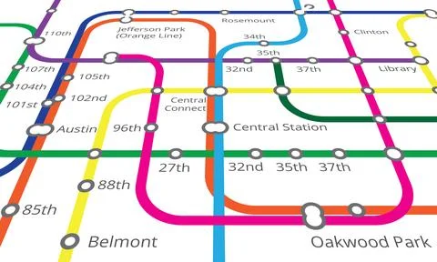 Underground, train railway and map diagram of metro for navigation, travel or Stock Illustration