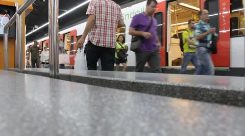 Underground train station. Barcelona. Loading passengers. Stock Footage 41488662