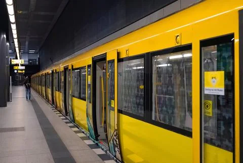 Underground train UBahn at train station in Berlin, Germany Stock Photos