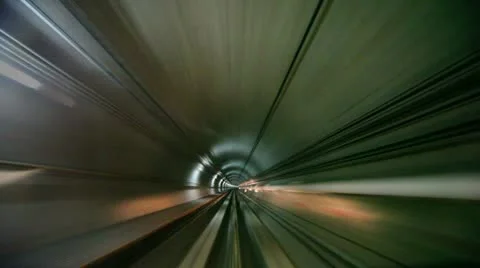 Underground tunnel coming from cab to station subway train Stock Footage