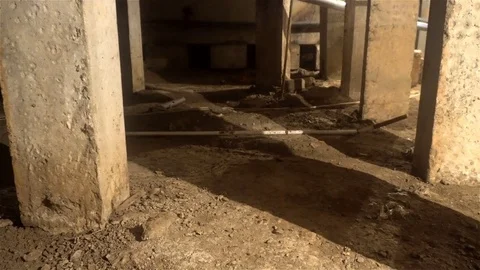 Underground utilities,mud sewer of one of the basements of apartment houses Video stock 83308925