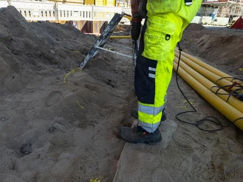 Underground utility construction for transportation infrastructure Stock Photos