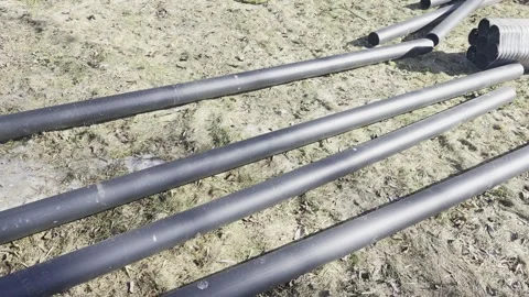 Underground utility pipes installation at construction site, infrastructure Stock Footage 330737151