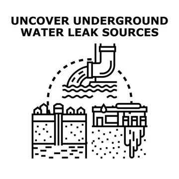 Underground water leak detection infrastructure concept diagram Ilustración de archivo