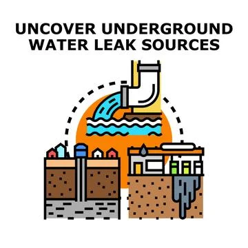 Underground water leak detection infrastructure concept diagram Ilustración de archivo