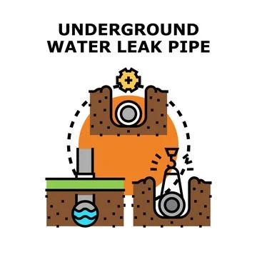 Underground water leak pipe detecting and repairing process Stock Illustration