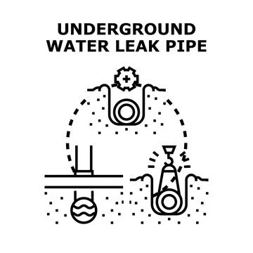 Underground water leak pipe detecting and repairing process Stock Illustration
