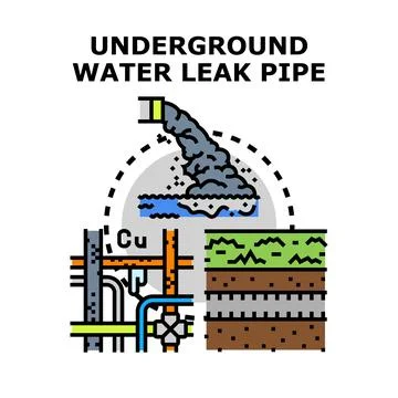 Underground water pipe leaking damaging infrastructure Stock Illustration