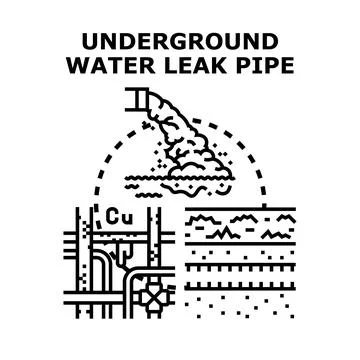 Underground water pipe leaking damaging infrastructure Stock Illustration