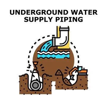 Underground water piping system installation and supply Stock Illustration