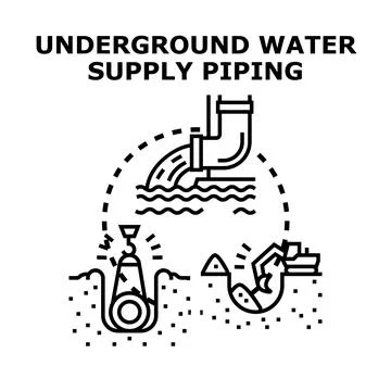 Underground water piping system installation and supply Stock Illustration