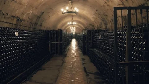 Underground wine cellar for storage and maturation of wine in glass bottles Stock-Footage 197580143