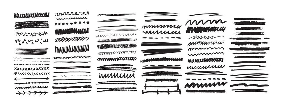 Underline brushstroke set, line scribble doodle, black pencil Stock Illustration