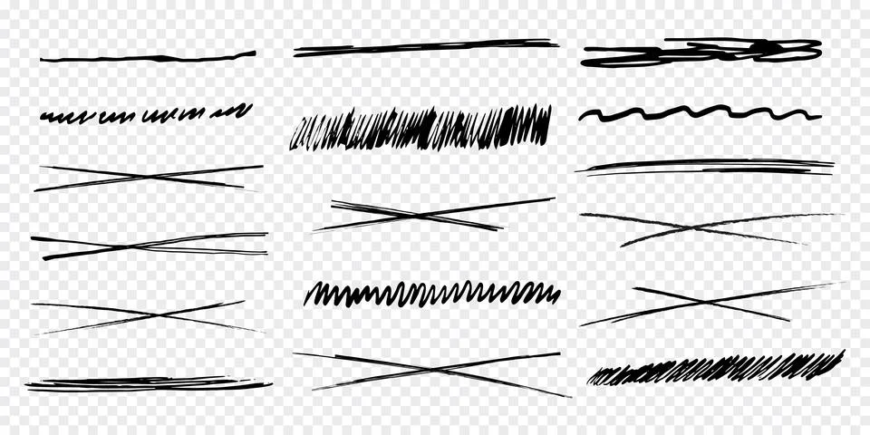 Underline scribble lines, cross stoke, set free hand fast marks, typography Stockillustratie