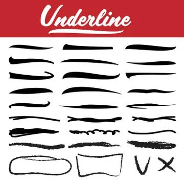 Underline Stroke Set Vector. Hand Drawn Marker Line. Pen Brush. Sketch Design Stock Illustration