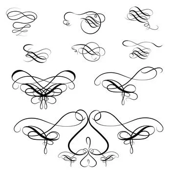 Underline typography design elements and graphic stroke set, hand drawn vecto Stock Illustration