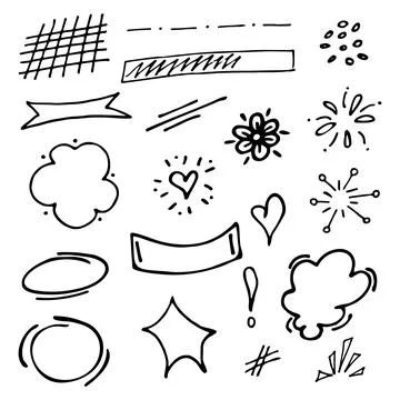 Underlines, curly lines and frame doodle set isolated on white background. Stock Illustration