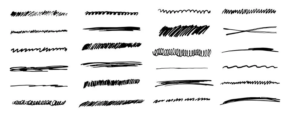 Underlines set brush stroke, marker lines grunge curve, wavy free hand marks Stock Illustration
