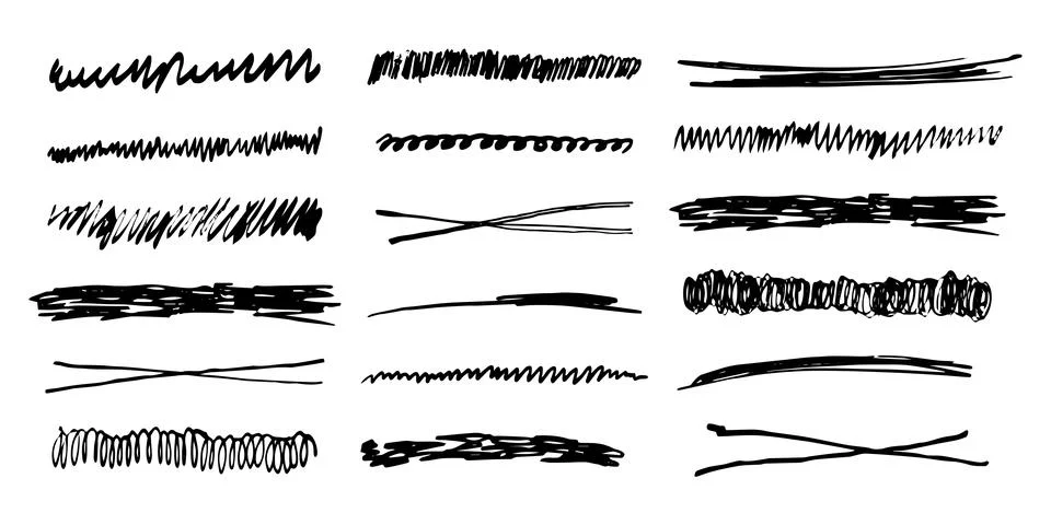 Underlines set brush stroke, marker lines grunge curve, wavy free hand marks Stock Illustration