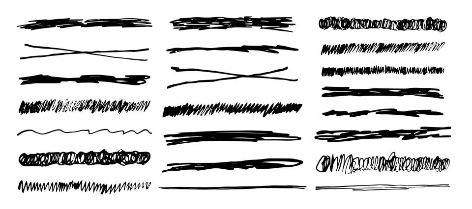 Underlines set brush stroke, marker lines grunge curve, wavy free hand marks Stock Illustration