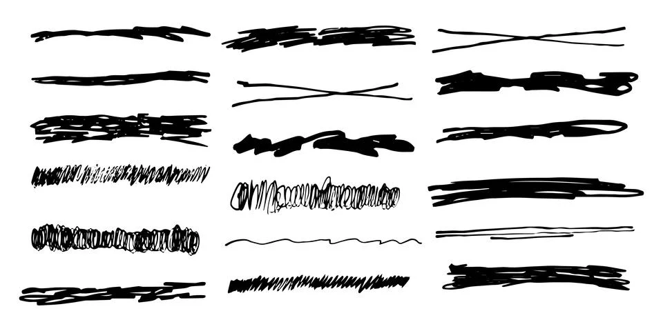 Underlines set brush stroke, marker lines grunge curve, wavy free hand marks Stock Illustration