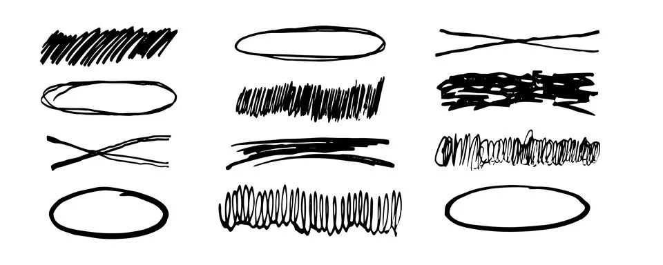 Underlines set brush stroke, marker lines grunge curve, wavy free hand marks Stock Illustration